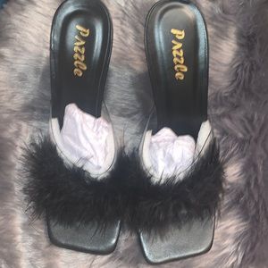 Black Velvet Glass Heels